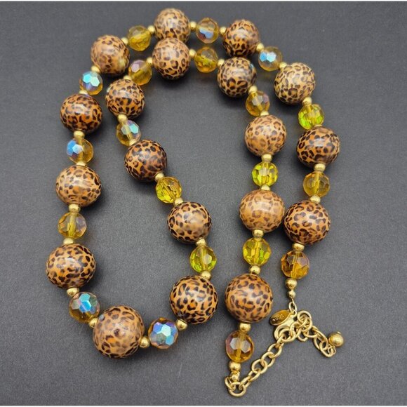 Joan Rivers Statement Necklace AB Wash Glass & Chunky Leopard Cheetah Print Bead - Picture 4 of 7